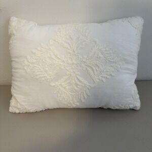 White Textured Damask Embroidered  Pillow Couch Bed Accent Decorative